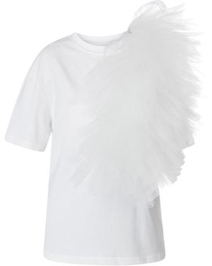 LIA ARAM Off- Edgy Ruffle Appliqué Tee - White