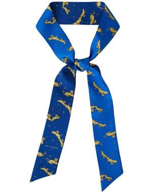 Lost Pattern Journey Silk Twill Skinny Scarf By Shantall Lacayo - Blue