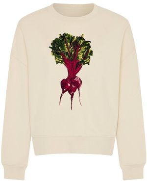 INGMARSON Neutrals Beetroot Embroidered Organic Cotton Sweatshirt - White