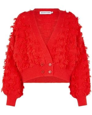 Sour Figs Fringed Checkerboard Cardigan - Red