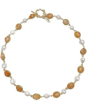 Farra Freshwater Pearls With Moonstone Statement Necklace - Metallic