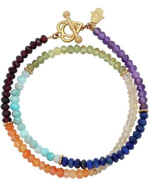 Karma and Luck Chakra Bloom Gemstone Heart Wrap Bracelet - Blue