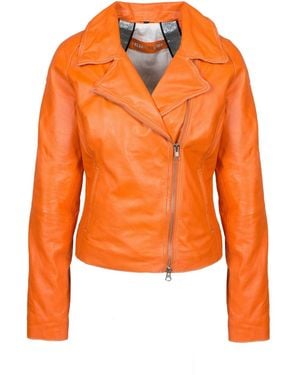Freaky Nation Leather Biker Jacket - Orange