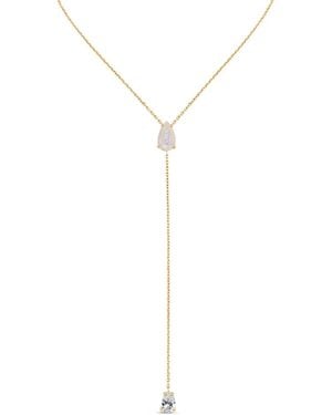 SALLY SKOUFIS Pure Lariat With Natural Moonstone & Made Cz Diamond Stimulant - White