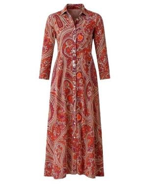 Conquista Print Maxi Dress With Buttons - Red
