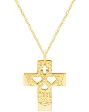 CarterGore Gold Sugar Skull Cross Pendant Necklace - Metallic