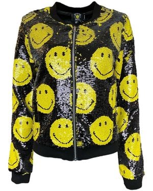 Any Old Iron Smiley Reversible Sequin Bomber Jacket - Yellow