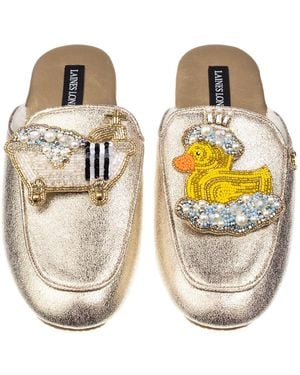 Laines London Classic Mules With Rubber Duck Bath Queen Brooches - Metallic