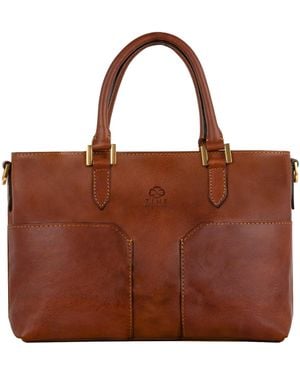 Time Resistance Leather Handbag Shoulder Bag Cognac - Brown
