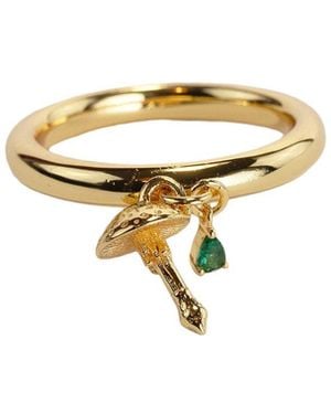 NASI SILVER Wobbling Shroom Dangling Ring- Onyx - Metallic