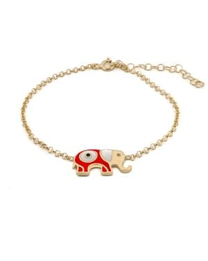 Ebru Jewelry Wishful Elephant & Evil Eye Enamel Chain Bracelet - Metallic