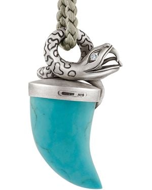 Snake Bones Snake Pendant Necklace With Turquoise Tusk - Blue