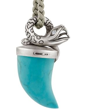 Snake Bones Snake Pendant Necklace With Turquoise Tusk - Blue