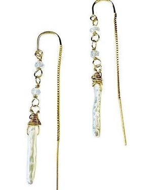 Lexi Jewelry Moonstone & Pearl Stick Golden Threader Earrings - Metallic
