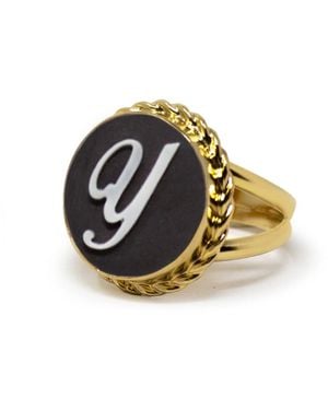 Vintouch Italy Gold Vermeil Black Cameo Ring Initial Y - Metallic