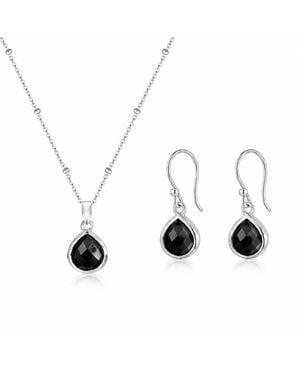 The Jewellery Store London Sterling Pear Shaped Onyx Jewellery Set - Metallic