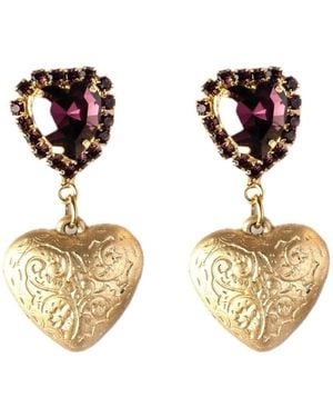 Achala Handcrafted Victorian Anethyst Heart Earrings - Metallic