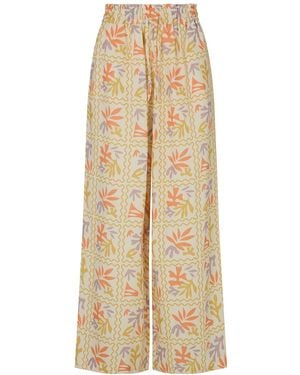 Raffya Neutrals Matisse Wide Leg Patchwork Floral Print Trouser - Natural