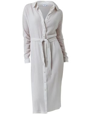 Haris Cotton Button Up Linen Gauze Dress With Belt - Grey