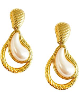 Maison De Gala Golden Sculpted Pearl Drop Earrings - Metallic