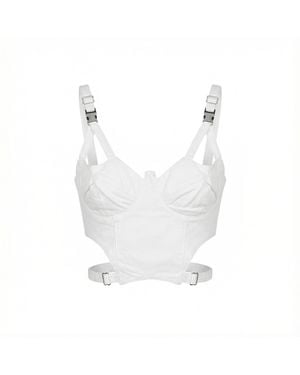 Gov Denim Structured Cut-Out Corset Top - White