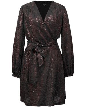 Smart and Joy Wrap Effect Glitter Dress - Black