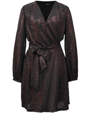 Smart and Joy Wrap Effect Glitter Dress - Black