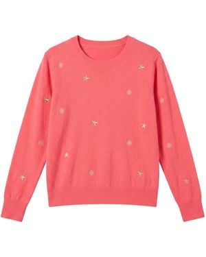 Brodie Cashmere Sea Embroidery Cashmere Crew Neck Jumper - Pink
