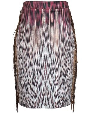 Lalipop Design Pencil Skirt With Animal Print And Fringe Details - Purple