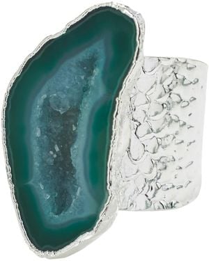 YAA YAA LONDON Silver Green Gemstone Mega Ring