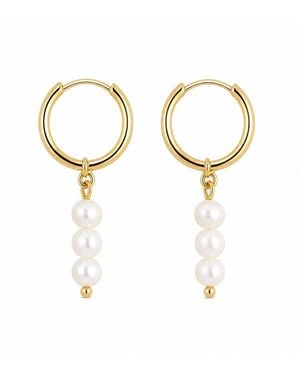 Pearl Code Small Pearl Hoop Earrings – Mini Hoops - Metallic