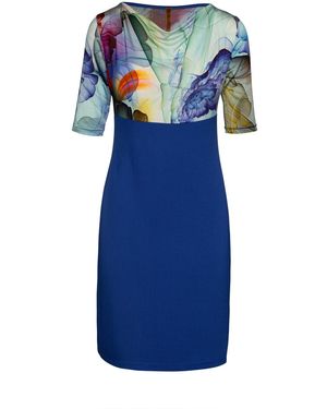 Conquista Cowl Neck Print Detail Dress - Blue