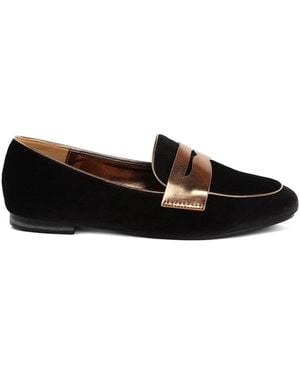 Rag & Co Malta Penny Strap Velvet Loafers - Black