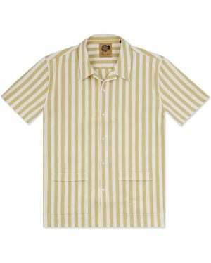Gresham Blake Neutrals Ecru Stripe Bowling Shirt - Natural