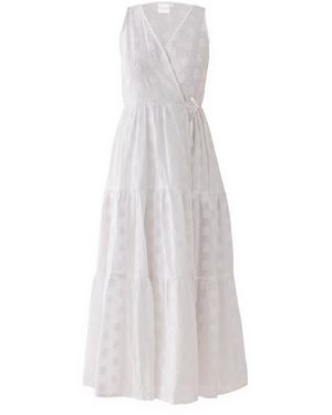 REISTOR The Embroidered Tiered Wrap Maxi Dress - White