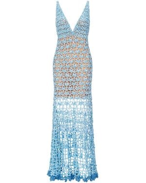 Andreeva Metallic Iris Handmade Crochet Dress - Blue