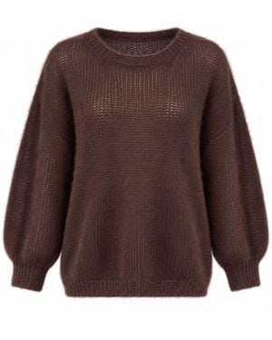 Luella Fashion Plockton Mohair Blend Balloon Sleeve Jumper Chocolate - Brown
