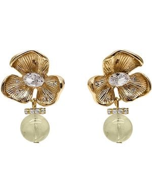 Farra Citrine Dangle Flower Stud Earrings - Metallic