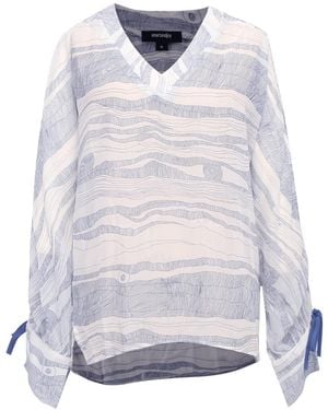 Smart and Joy Linear Print Open Shoulders Loose Fit Blouse - White