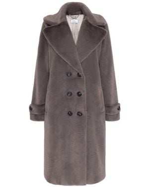 ISSY LONDON Neutrals Kelly Double Breasted Longline Faux Fur Coat Taupe - Brown