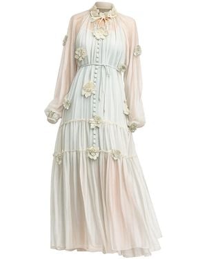 Tantra Spain Sl Semi-Transparent Dress With Buttons, Floral Details, And Ruffles. Belt And Lining Sold Separately - Natural