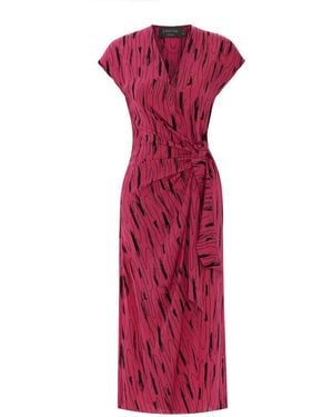 Exquise Off Shoulder Belted Wrap Dress - Red