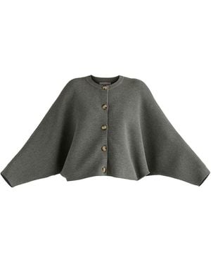 Paisie Ribbed Batwing Cardigan With Crew Neck And Button Front - Green