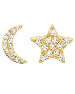 KAMARIA Diamond Star & Moon Stud Earrings - Metallic