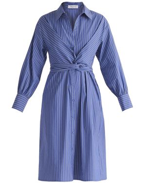 Paisie Striped Shirt Dress With Waist Tie - Blue