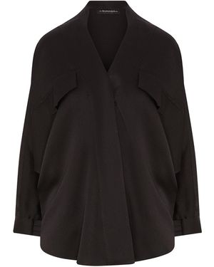 The Summer Edit Jade Hammered Silk Sports Luxe Shirt - Black