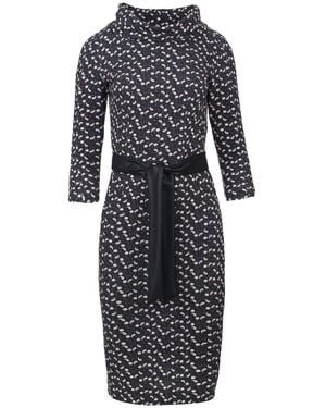 Conquista Fitted Print Dress With Belt - Black