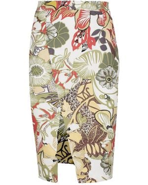 Conquista Floral Cotton Pencil Skirt - Metallic