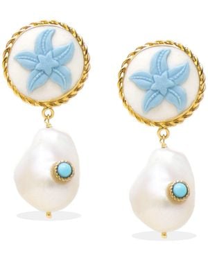 Vintouch Italy Starfish Cameo Earrings With Pearls And - Blue