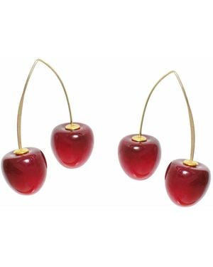 I'MMANY LONDON Double Cherry Drop Earrings With Golden Stems - Red